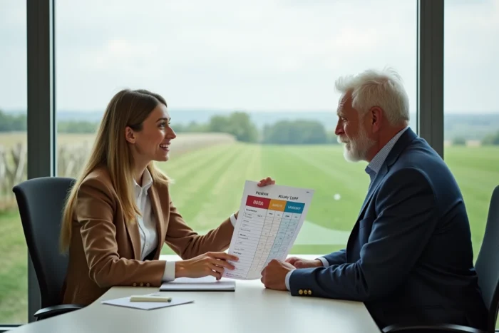 Conseillère agricole expliquant les différences entre MSA et URSSAF à un micro-entrepreneur agricole