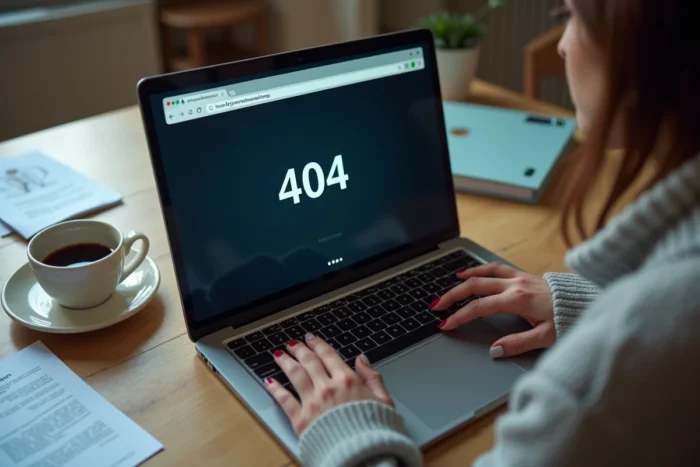 Gros plan sur un écran d'ordinateur affichant une erreur 404 d'un site de streaming disparu