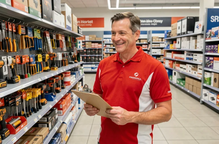 Responsable de magasin Weldom accueillant un client dans le rayon bricolage de Peyrolles-en-Provence
