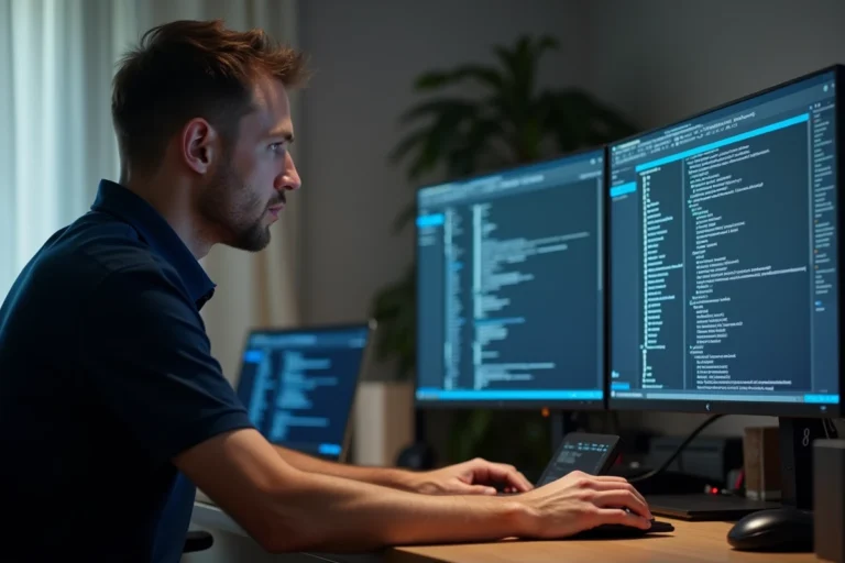 Technicien informatique analysant le dossier ESD de Windows 10 sur un ordinateur de bureau