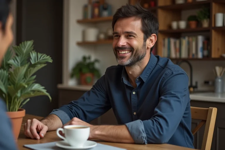 Homme politique français en moment de détente dans son appartement parisien, ambiance intime et quotidienne